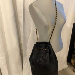 Tory Burch black leather shoulder bag. Nice!